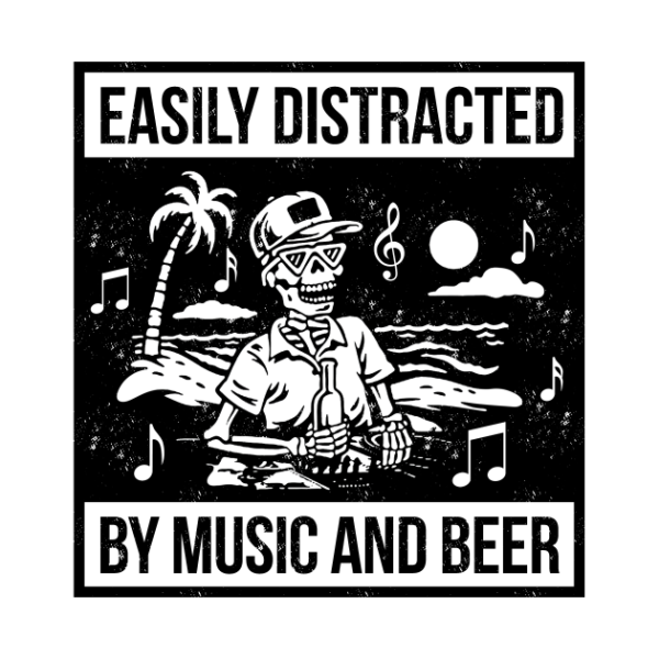 Easily Distracted By Music and Beer Skeleton Halloween T-Shirt