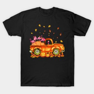 Flamingo Pumpkin Car Autumne Halloween T-Shirt