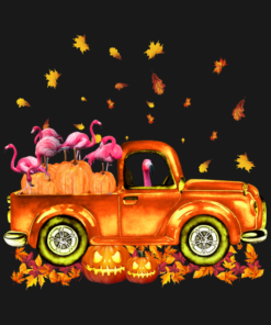 Flamingo Pumpkin Car Autumne Halloween T-Shirt 1 Flamingo Pumpkin Car Autumne Halloween T Shirt 2