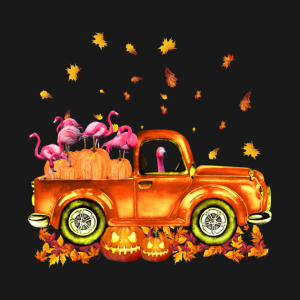 Flamingo Pumpkin Car Autumne Halloween T Shirt 2