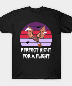 Funny Bat Halloween Perfect Night For A Flight Vintage T shirt 1