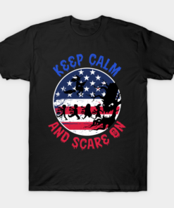 Funny Halloween American Flag Keep Calm And Scare On T Shirt 1