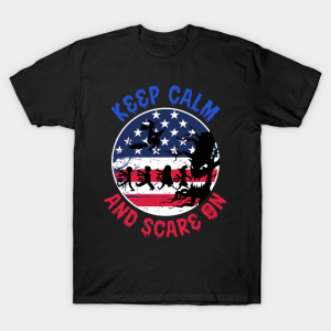 Funny Halloween American Flag Keep Calm And Scare On T Shirt 1