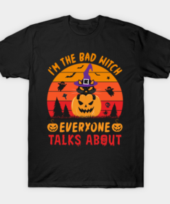 Funny Halloween Cat Im The Bad Witch Everyone Talks About Vintage T shirt 1