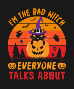 Funny Halloween Cat Im The Bad Witch Everyone Talks About Vintage T shirt 2
