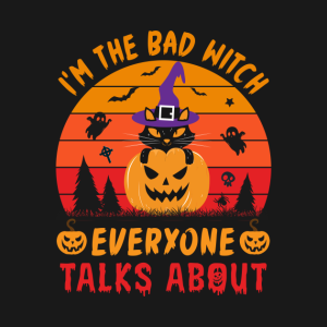 Funny Halloween Cat I’m The Bad Witch Everyone Talks About Vintage T-shirt