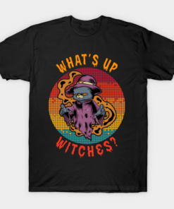 Funny Halloween Whats Up Witches Cat T Shirt 1