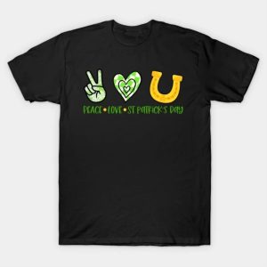 Funny Horseshoe Peace Love St. Patrick’s Day T-Shirt