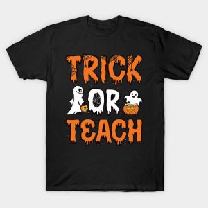 Ghost and pumpkin trick or teach t shirt 1