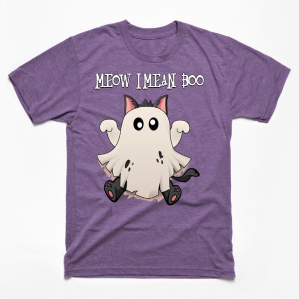 Ghost cat meow I Mean Boo Pumpkin Moon Halloween T-Shirt