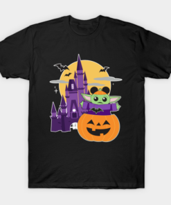 Halloween Castle and Baby Yoda T shirt 1