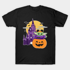 Halloween Castle and Baby Yoda T shirt 1