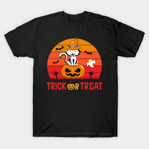 Halloween Cat Witch Trick Or Treat Vintage T Shirt 1