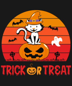 Halloween Cat Witch Trick Or Treat Vintage T Shirt 2