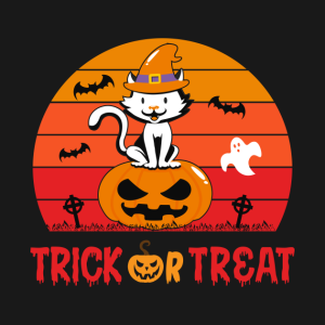 Halloween Cat Witch Trick Or Treat Vintage T Shirt 2