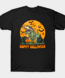 Halloween Dinosaur T rex Mummy Pumpkin T shirt 1