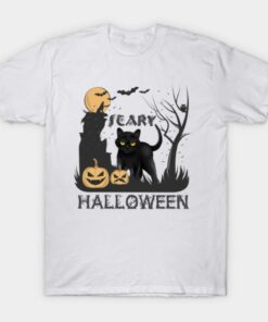 Halloween Scary Black Cat Pumpkin T shirt 1