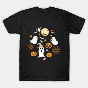 Halloween white ghost pumpkin t shirt 1