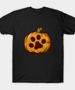 Halloweens Day cute dog paw pumpkin T shirt 1