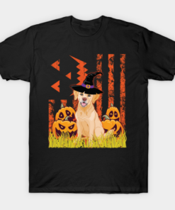Happy Halloween US Flag Labrador Dog witch pumpkins T shirt 1