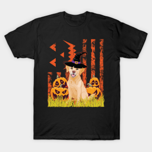 Happy Halloween US Flag Labrador Dog witch pumpkins T shirt 1