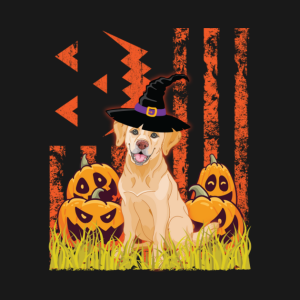 Happy Halloween US Flag Labrador Dog witch pumpkins T shirt 2