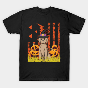 Happy Halloween US Flag Labradordoodle Dog witch pumpkins T-shirt