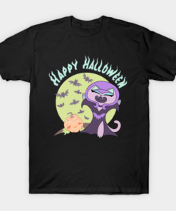 Happy Halloween Witch cat T shirt 1