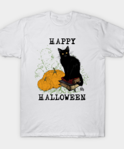 Happy Halloween black Cat and Pumpkins T shirt 1