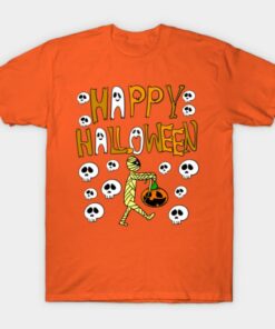 Happy Halloween mummy skull T shirt 1