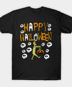Happy Halloween mummy skulls T shirt 1