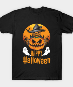 Happy Halloween pumpkin skull T shirt 1