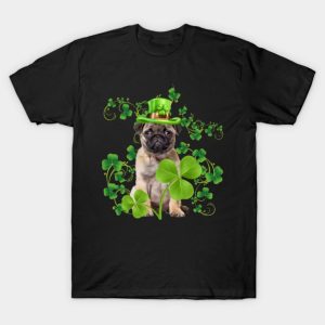 Happy St. Patrick’s Day fawn puppy pug hat Shamrock funny 2023 T-shirt