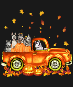 Husky Pumpkin Car Autumne Halloween T Shirt 2