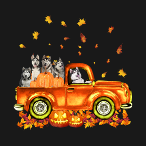 Husky Pumpkin Car Autumne Halloween T-Shirt