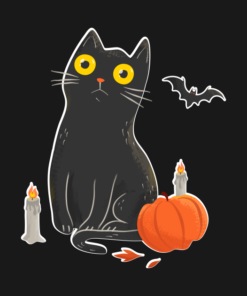 Intense Gaze Black Cat in Halloween T Shirt 2