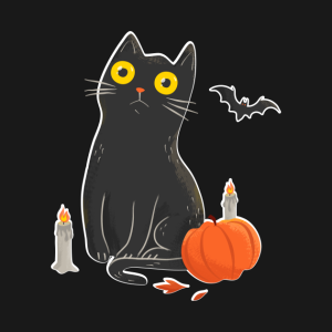 Intense Gaze Black Cat in Halloween T Shirt 2