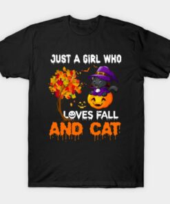 Just A Girl Who Loves Fall And Cat T Shirt 1