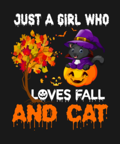 Just A Girl Who Loves Fall And Cat T Shirt 2