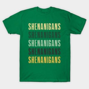 Shenanigans Distressed Text Funny St Patrick’s Day T-Shirt