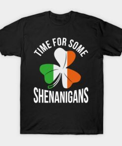 St Patricks Day Clover Irish time for some Shenanigans flag t shirt 1