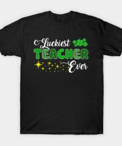 St Patricks Day luckiest teacher ever clover t shirt 1