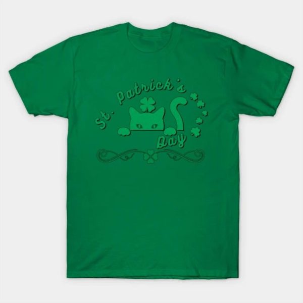 St patrick day cat green clover shirt