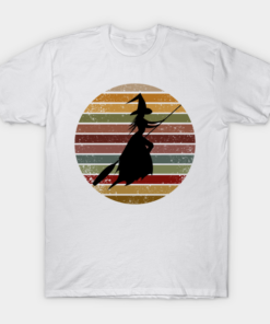 Witch riding broom Halloween T shirt 1