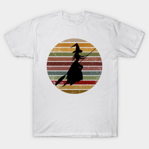 Witch riding broom Halloween T shirt 1