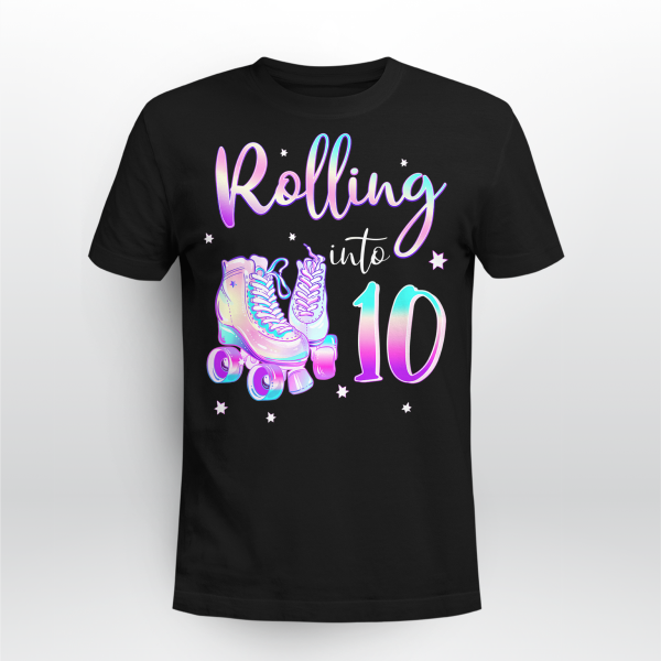 10 Years Old Birthday Girl Rolling Into 10Th Bday Theme Shirt