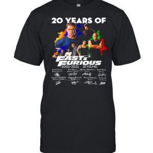 20 Years Of Fast And Furious 2001 2021 10 Films Signatures Shirt