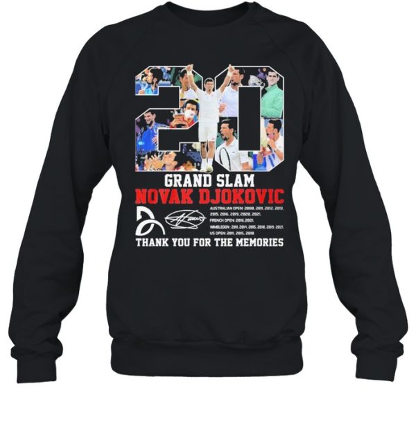 20 grand slam novak djokovic thank you for the memories shirt