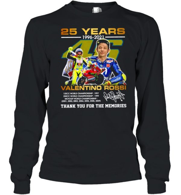 25 years 1996 2021 valentino rossi thank you for the memories shirt