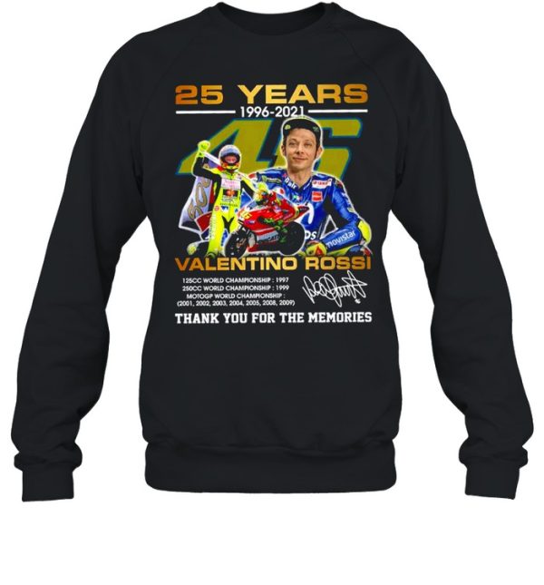 25 years 1996 2021 valentino rossi thank you for the memories shirt